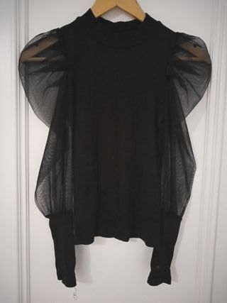 Top mangas transparentes negro