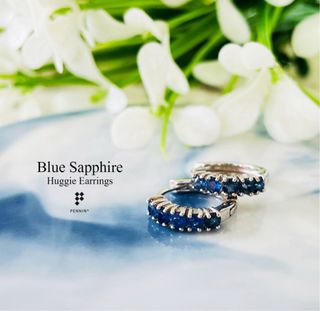 Pendientes Huggie Zafiro Azul Plata 925