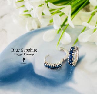 Pendientes Huggie Zafiro Azul Plata 925