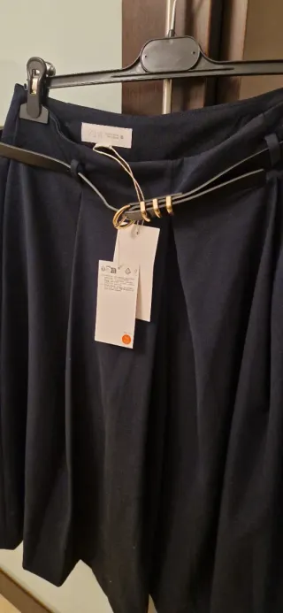 Zara Bermudas Tiro Alto Azul Marino T L