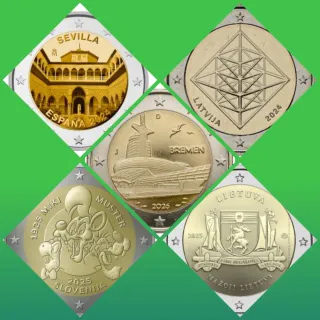 LOTE DE 5 MONEDAS DE 2 EUROS SIN CIRCULAR