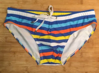 Bañador hombre rayas azul y naranja