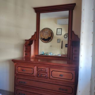Cómoda antigua tocador espejo madera maciza
