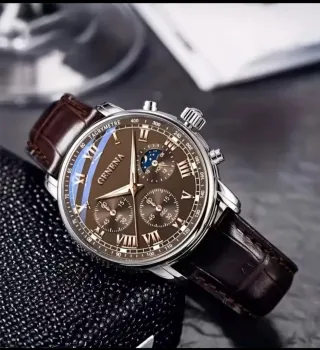 Reloj Geneva para Hombre Marrón y Plateado