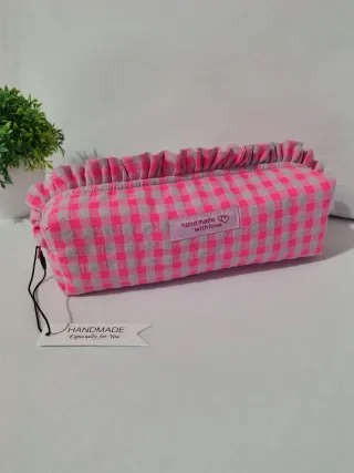 Estuche Vichy Seersucker Rosa flúor