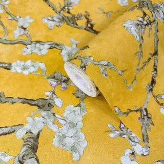 Papel pintado relieve ramas flores alta calidad