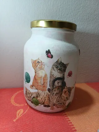 Frasco grande decoração decoupagem gatos
