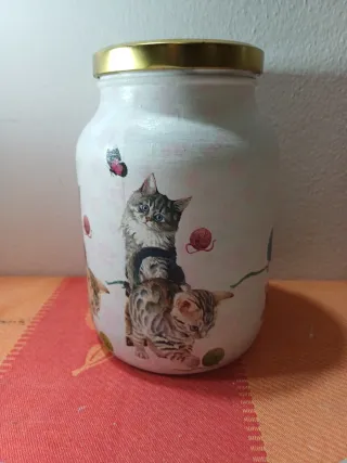 Frasco grande decoração decoupagem gatos