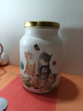 Frasco grande decoração decoupagem gatos