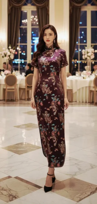 Vestido Vintage Brocado Oriental maron ,turquesa,.