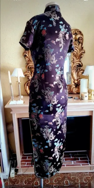 Vestido Vintage Brocado Oriental maron ,turquesa,.