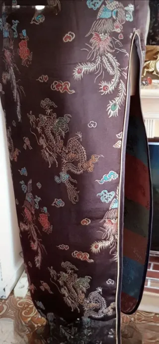Vestido Vintage Brocado Oriental maron ,turquesa,.