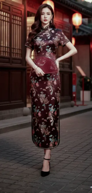 Vestido Vintage Brocado Oriental maron ,turquesa,.