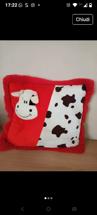 Cuscino Mucca Rosso Bianco Peluche