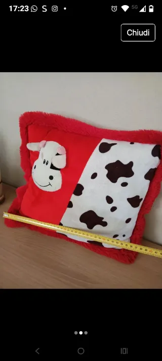 Cuscino Mucca Rosso Bianco Peluche