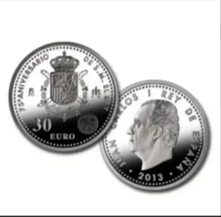 Moneda 30 euros plata 75 aniversario Juan Carlos I