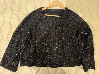 Casaco Zara Preto Lantejoulas Tamanho M