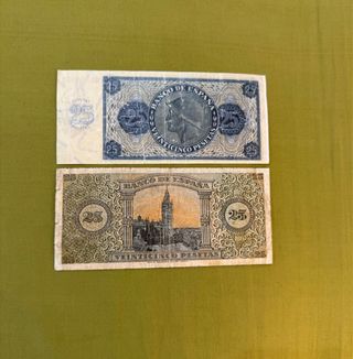 2 Billetes Españoles de 25 Pesetas 1936-1938
