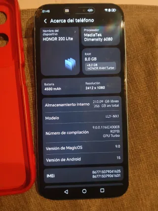 Honor 200 lite Móvil Azul con Funda Roja