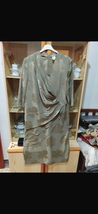 Vestido fiesta verde estampado