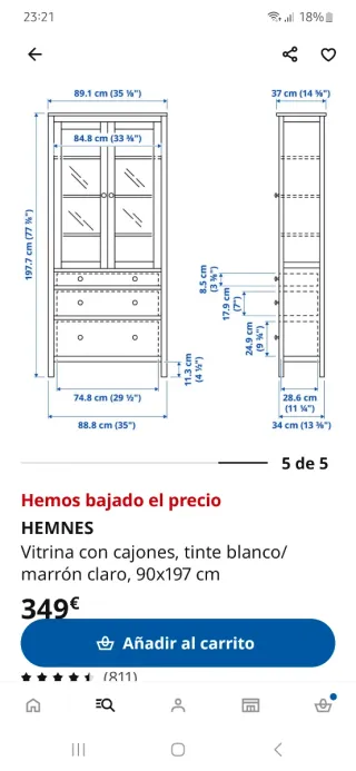 Vetrina IKEA Hemnes Beige/Marrone
