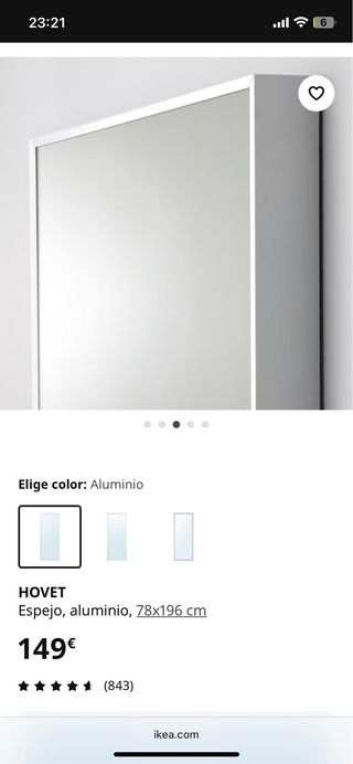 Espejo HOVET Ikea Aluminio 78x196 URGE VENTA