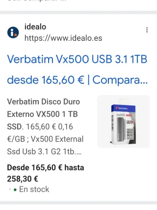 Verbatim VX 500 SSD Externo 1TB Usb 3.2 gen2.