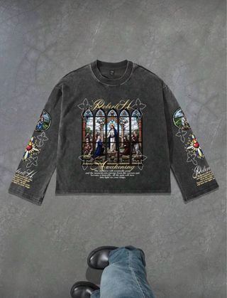 Maglia Longsleeve Girocollo Stampa Religiosa