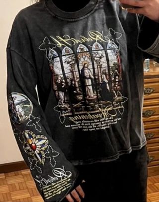 Maglia Longsleeve Girocollo Stampa Religiosa