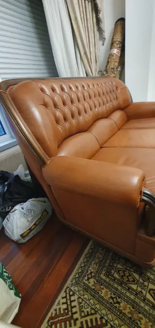 Sofá de piel marrón clásico 1,90x1mx0,75 80x1mx0,7
