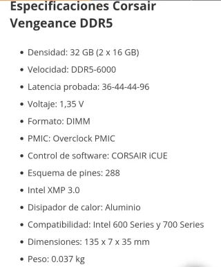 NUEVAS! Corsair Vengeance DDR5 32GB 6000M XMP/EXPO