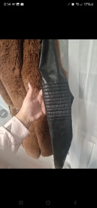 Abrigo Piel Marrón y Negro con Cinturón