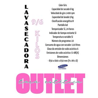 Lavasecadora Samsung 9/6kg WD90TA046BX