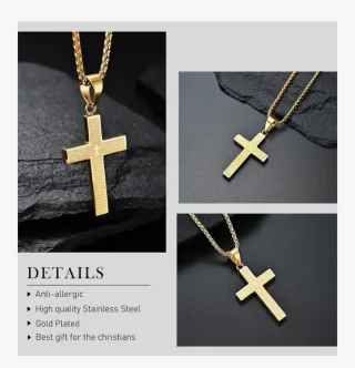 Collar Cruz Hombre MERTTURM Negro, Dorado, Plata