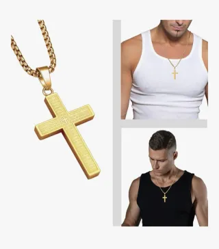 Collar Cruz Hombre MERTTURM Negro, Dorado, Plata