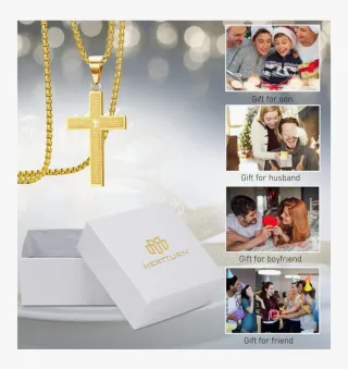 Collar Cruz Hombre MERTTURM Negro, Dorado, Plata