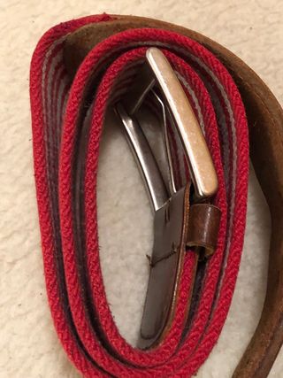 Cinturón Rayas Rojo y Blanco,  Cuero y algodón
