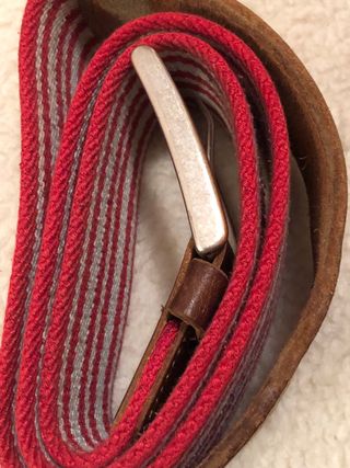Cinturón Rayas Rojo y Blanco,  Cuero y algodón