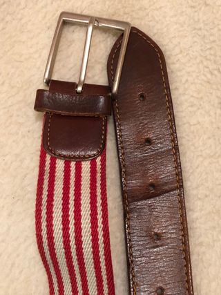 Cinturón Rayas Rojo y Blanco,  Cuero y algodón