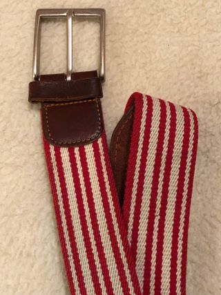 Cinturón Rayas Rojo y Blanco,  Cuero y algodón