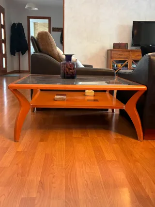 Mesa de centro Colonial Madera y Cristal