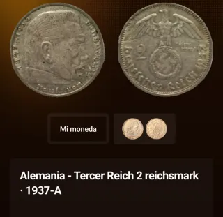 Moneda 2 Reichsmark 1937 Alemania Tercer Reich