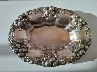 ANTIGUO CENTRO DE MESA ALPACA BAÑADA EN PLATA