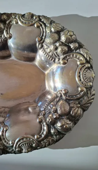 ANTIGUO CENTRO DE MESA ALPACA BAÑADA EN PLATA