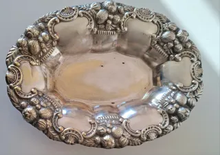 ANTIGUO CENTRO DE MESA ALPACA BAÑADA EN PLATA