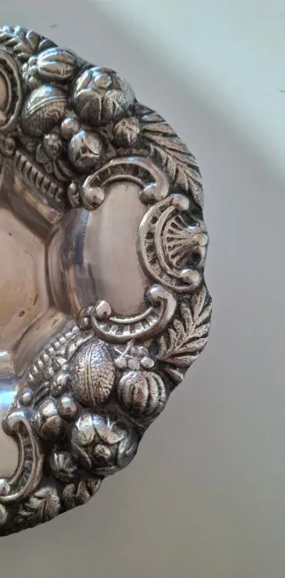 ANTIGUO CENTRO DE MESA ALPACA BAÑADA EN PLATA