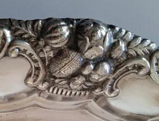 ANTIGUO CENTRO DE MESA ALPACA BAÑADA EN PLATA