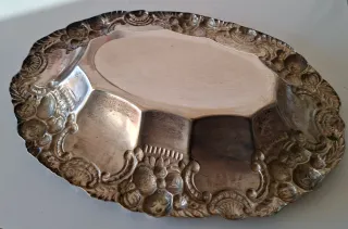 ANTIGUO CENTRO DE MESA ALPACA BAÑADA EN PLATA