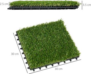 Baldosas de Jardín con Césped Sintético 30X30Cm 10 Piezas, Césped Artificial Realista, Verde