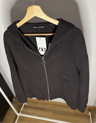 Sudadera Zara Lana Marrón Capucha Cremallera M
